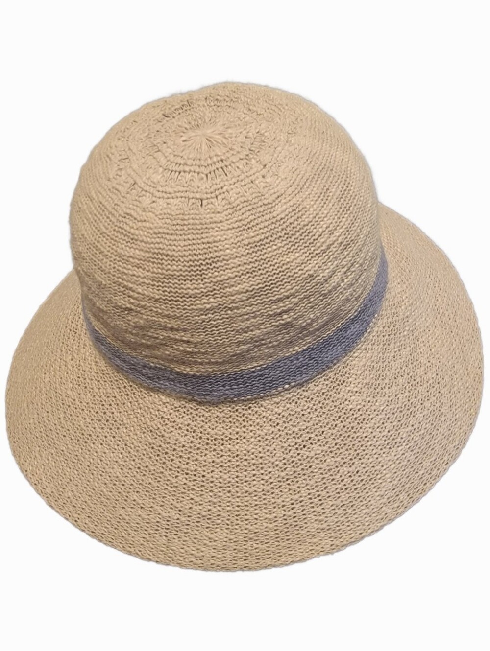 Shihreen Cotton Blend Turn Brim Hat - Tan Khaki with Gray Band Detail